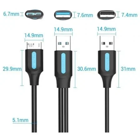 Vention Cable USB 3.0 a Micro-B de 1m, 5Gbps, Negro